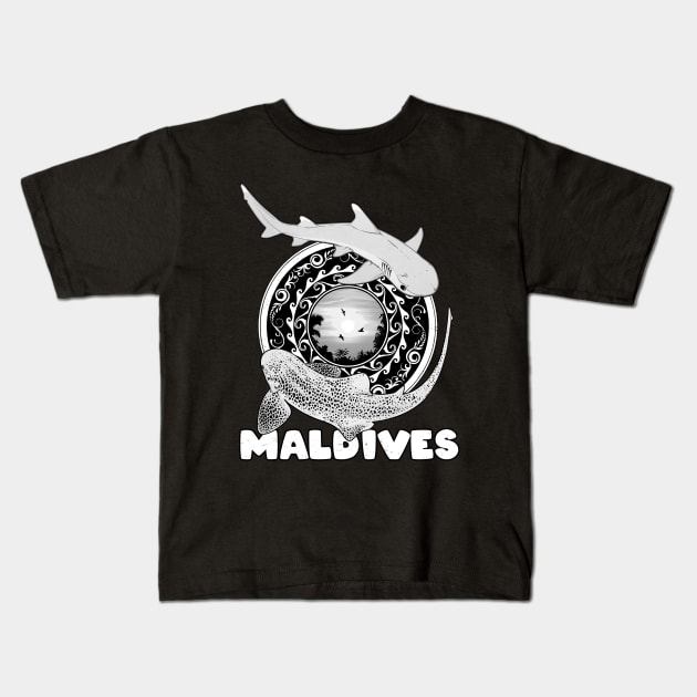 Maldives Leopard Shark Whitetip Reef Shark Kids T-Shirt by NicGrayTees